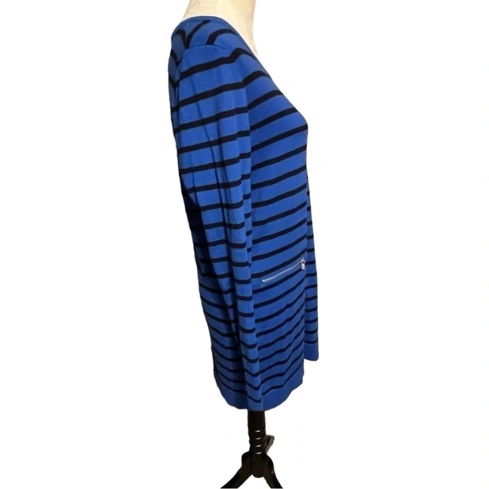 Michael Kors Large women’s long sweater with zipper faux pockets blue and black